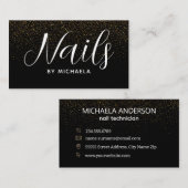 Nagelsalon Modern Zwart Goud Glitter Visitekaartje (Voorkant / Achterkant)