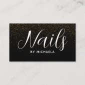 Nagelsalon Modern Zwart Goud Glitter Visitekaartje (Voorkant)