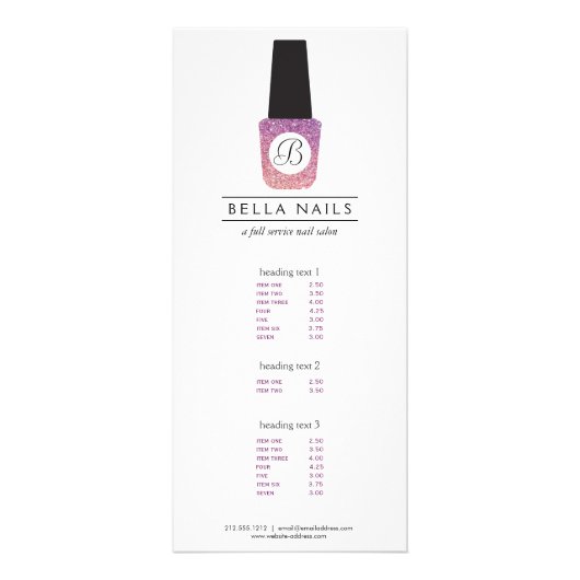 Nagelsalon Monogram op Paarse Glitter nagellak Reclamekaart (Voorkant)