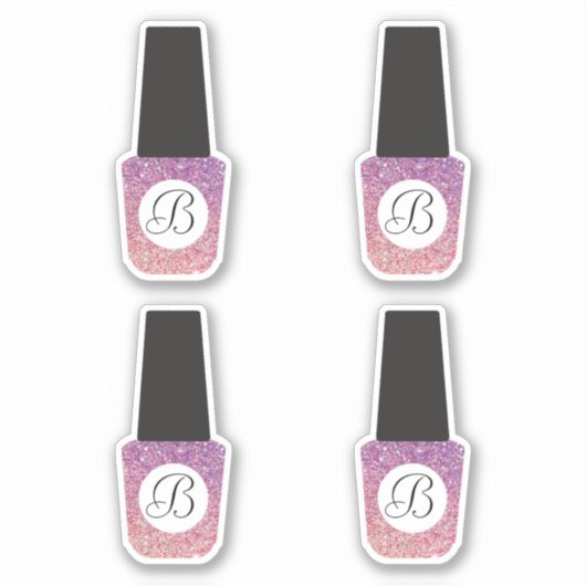 Nagelsalon Monogram op Paarse Glitter nagellak Sticker (Voorkant)
