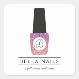 Nagelsalon Monogram op Paarse Glitter nagellak Vierkante Sticker