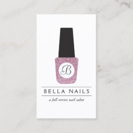 Nagelsalon Monogram op roze glitter nagellak Visitekaartje