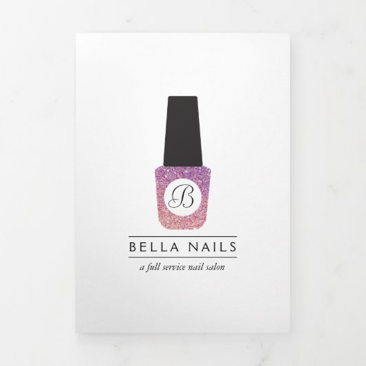 Nagelsalon Monogram Paarse Glitter Brochure Drieluik Kaart (Cover)