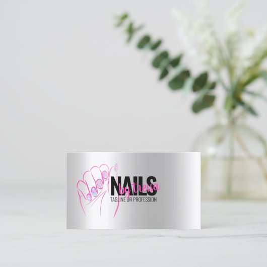 Nagelsalon Platina, iriserend + Hot Pink Glitter Visitekaartje (Staand voorkant)