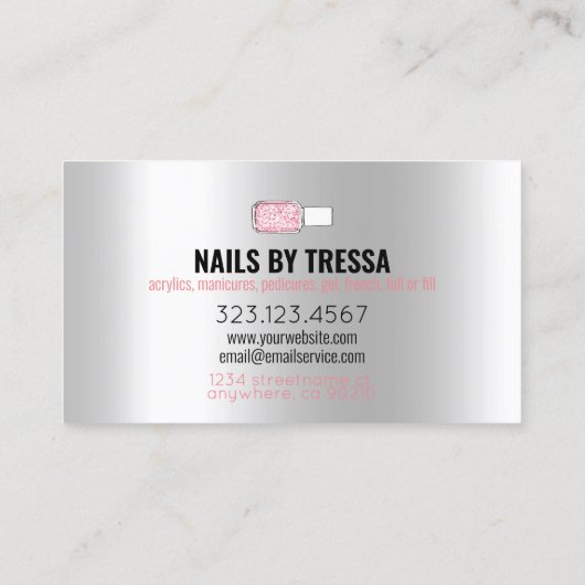 Nagelsalon Platina Roos Quartz Blush Roze Glitter Visitekaartje (Achterkant)