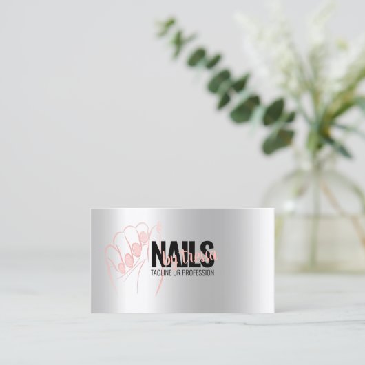 Nagelsalon Platina Roos Quartz Blush Roze Glitter Visitekaartje (Staand voorkant)