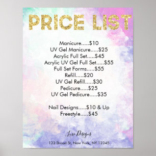 Nagelsalon Prijslijst Waterverf, Gouden Glitter Po Poster