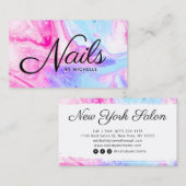 Nagelsalon roze blauw girly abstracte waterverf ku visitekaartje (Voorkant / Achterkant)