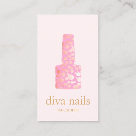 Nagelsalon, Roze en Gouden Manicurist Poolse fles Visitekaartje (Voorkant)