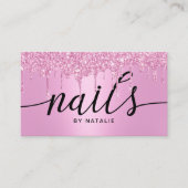 Nagelsalon Roze Glitter Drips Typografie Manicure Visitekaartje (Voorkant)