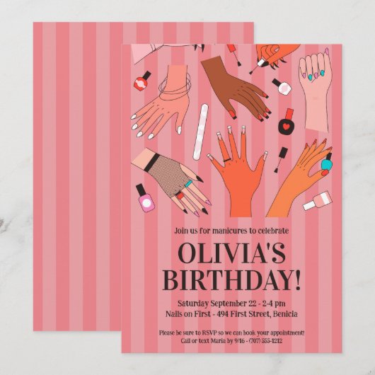 Nagelsalon Verjaardagsfeest Kaart (Voorkant / Achterkant)