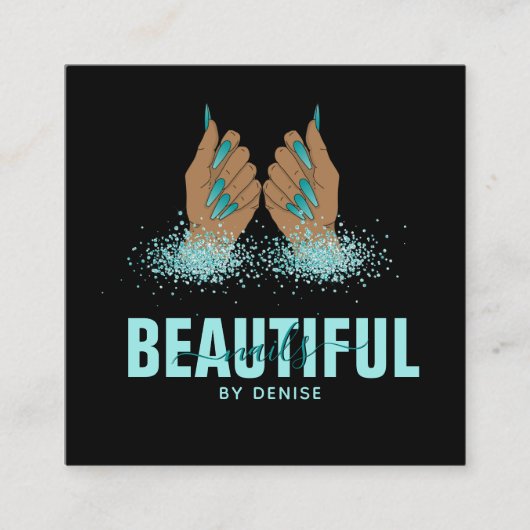 Nagelsalon Vrouw Hand Holograph Nails Technician Vierkante Visitekaartje (Voorkant)