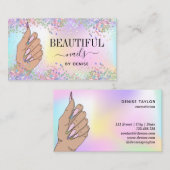 Nagelsalon Vrouw Hand Holograph Nails Technician Visitekaartje (Voorkant / Achterkant)