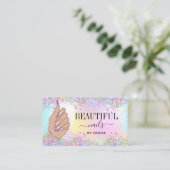 Nagelsalon Vrouw Hand Holograph Nails Technician Visitekaartje (Staand voorkant)