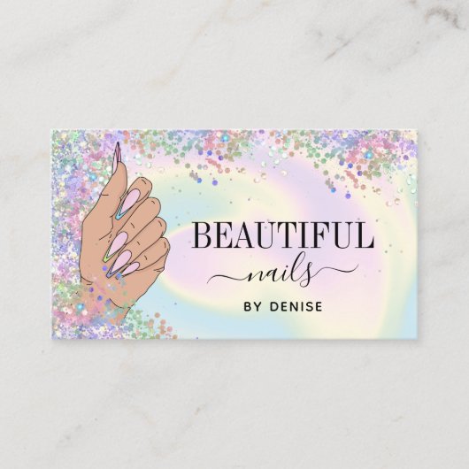 Nagelsalon Vrouw Hand Holograph Nails Technician Visitekaartje (Voorkant)