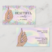 Nagelsalon Vrouw Hand Holograph Nails Technician Visitekaartje (Voorkant / Achterkant)