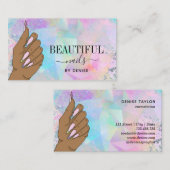 Nagelsalon Vrouw Hand Holograph Nails Technician Visitekaartje (Voorkant / Achterkant)