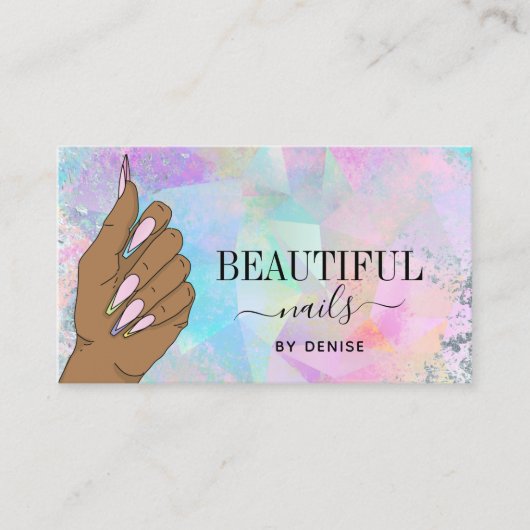 Nagelsalon Vrouw Hand Holograph Nails Technician Visitekaartje (Voorkant)