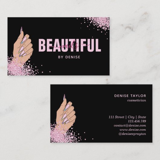 Nagelsalon Vrouw Hand Holograph Nails Technician Visitekaartje (Voorkant / Achterkant)