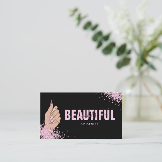 Nagelsalon Vrouw Hand Holograph Nails Technician Visitekaartje (Staand voorkant)