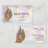 Nagelsalon Vrouw Hand Holograph Nails Technician Visitekaartje (Voorkant / Achterkant)