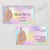 Nagelsalon Vrouw Hand Holograph Nails Technician Visitekaartje (Voorkant / Achterkant)