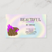 Nagelsalon Vrouw Hand Nagel Technicus Holografisch Visitekaartje (Achterkant)