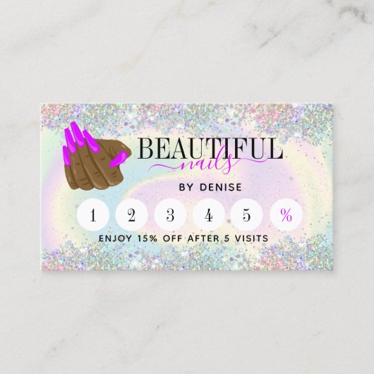 Nagelsalon Vrouw Hand Nagel Technicus Holografisch Visitekaartje (Voorkant)