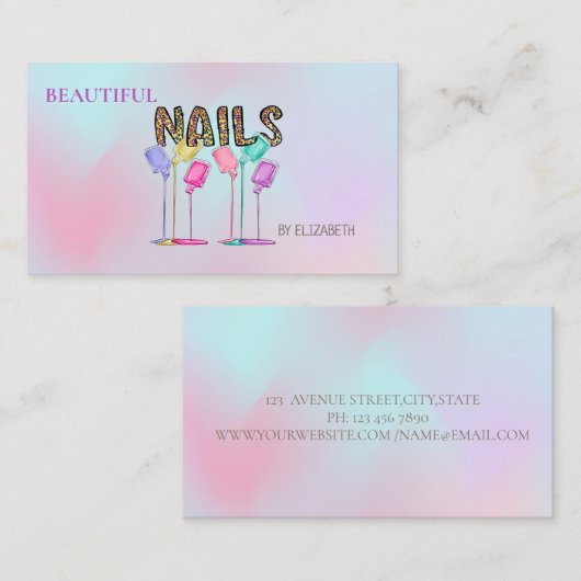 Nagelsalon Vrouw Nagellak Holografisch Visitekaartje (Voorkant / Achterkant)