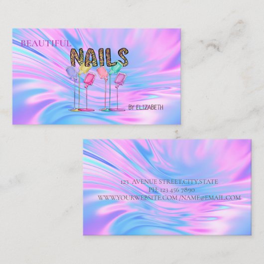 Nagelsalon Vrouw Nagellak Holografische Opal Visitekaartje (Voorkant / Achterkant)
