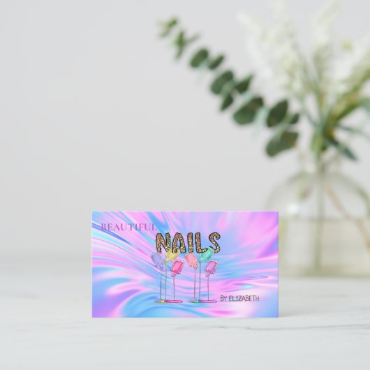 Nagelsalon Vrouw Nagellak Holografische Opal Visitekaartje (Staand voorkant)
