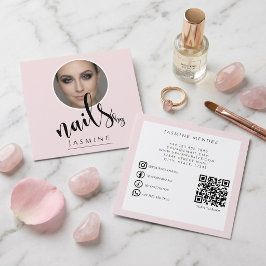 Nagelspecialist 3 Foto QR Sociale Media Blush Roze Vierkante Visitekaartje
