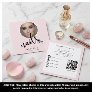 Nagelspecialist 3 Foto QR Sociale Media Blush Roze Vierkante Visitekaartje