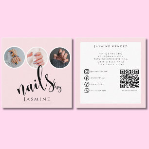 Nagelspecialist 3 Foto QR Sociale media Blush Roze Vierkante Visitekaartje