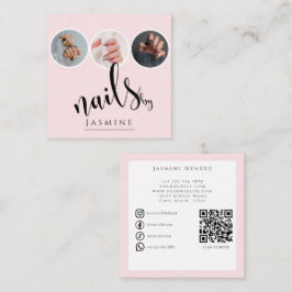 Nagelspecialist 3 Foto QR Sociale media Blush Roze Vierkante Visitekaartje