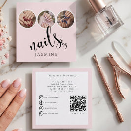 Nagelspecialist 3 Foto QR Socials Blush Roze Vierkante Visitekaartje