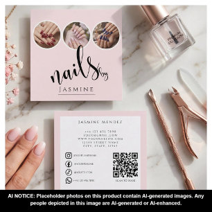 Nagelspecialist 3 Foto QR Socials Blush Roze Vierkante Visitekaartje