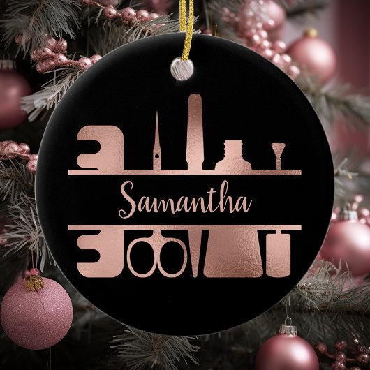 Nagelstudio Bedrijfsmonogram Roze Goud Monogram Keramisch Ornament