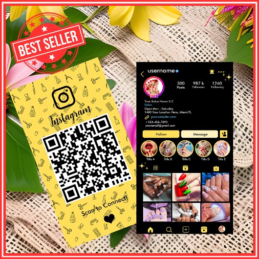 Nagelstudio Instagram Gele QR-code Visitekaartje