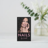 Nagelstudio QR-code foto script roze zwart Visitekaartje (Staand voorkant)
