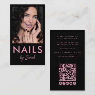 Nagelstudio QR-code foto script roze zwart Visitekaartje