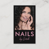 Nagelstudio QR-code foto script roze zwart Visitekaartje (Voorkant)