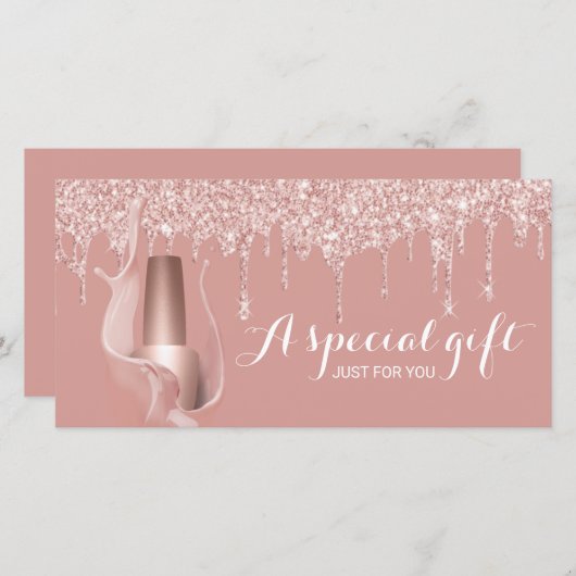 Nagelstudio Rose Goud Drips Cadeaubonnen (Voorkant / Achterkant)