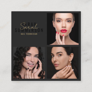 Nagelstudio Schoonheidstechnicus Script Zwart 3 Fo Vierkante Visitekaartje