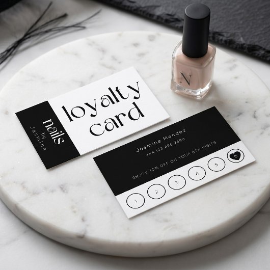 Nagelstudio Zwart En Wit Klantenbindingkaart Visitekaartje