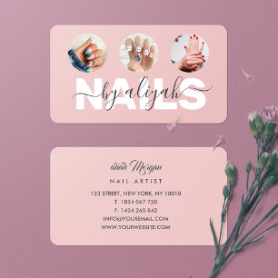 Nagelstylist 3 Foto Collage Stof Roze Visitekaartje