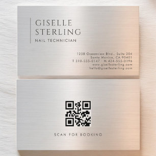 Nagelstylist QR-code geborsteld metaal Visitekaartje