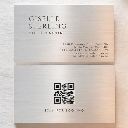 Nagelstylist QR-code geborsteld metaal Visitekaartje