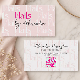 Nagelstylist Roze Typografie Patroon Visitekaartje