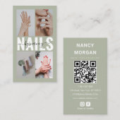 Nagelstylist Sage Green Fotocollage Qr Code Visitekaartje (Voorkant / Achterkant)